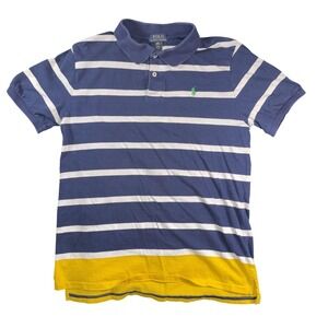 Polo Ralph Lauren Polo Shirt Boys XL 18-20 Blue White Striped Yellow Pony Logo